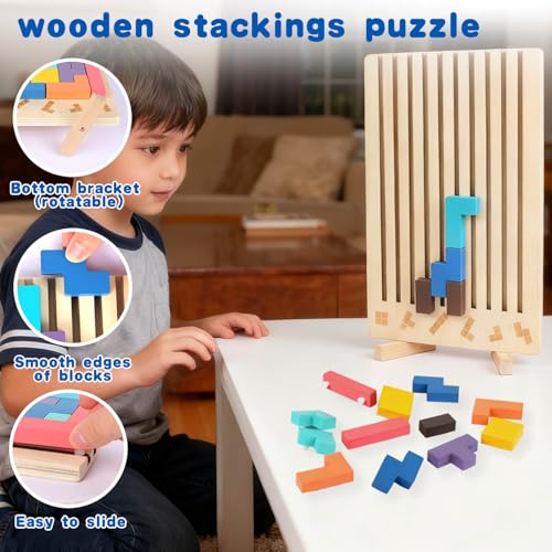 Scpocy Wooden Colored 3D Russian Block Stacking Puzzle, Montessori Educational Toy Gifts for Toddlers Ages 3+ Fun Brain Teasers Family Board Game and Classroom Activities by Scpocy - Used condition - Image 3