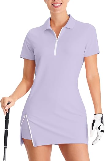 Hiverlay Tennis Dresses for Women with 2 Pockets Built in Shorts UPF 50+ Golf Dress Workout Athletic Dresses Purple s