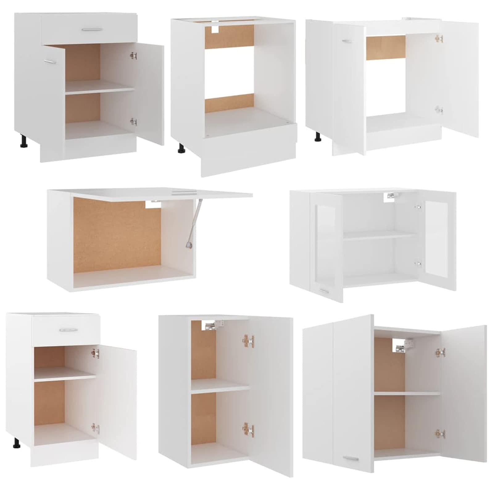 Tidyard 8-TLG. Küchenzeile mit elegantem Design Küchenschränke Einbauküche Küchenblock Hängeschrank Spülenunterschrank Schubunterschrank Geschirrspülerblende Komplettküche Weiß Spanplatte