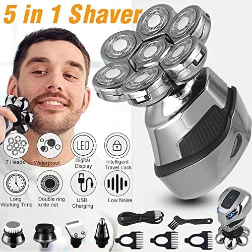 Head Shavers for Bald Men, 7D Rechargeable Bald Head Electric Shaver Men Hair Nose Ear Beard Trimmer Electric Razor Clipper Men Face Shaving Machine (Color : Shaver Set)