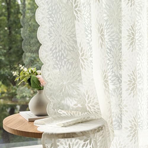 MIULEE Ivory Scalloped Lace Curtains