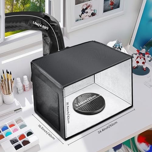 Airbrush Spray Booth with Dual Exhaust Fans,Portable Airbrush Paint Booth for Airbrushing,2 Round Led Lights with 360° Coverage,Turntable and Extension Hose,Hobby Spray Booth Kit for Painting Model - Thumbnail 3