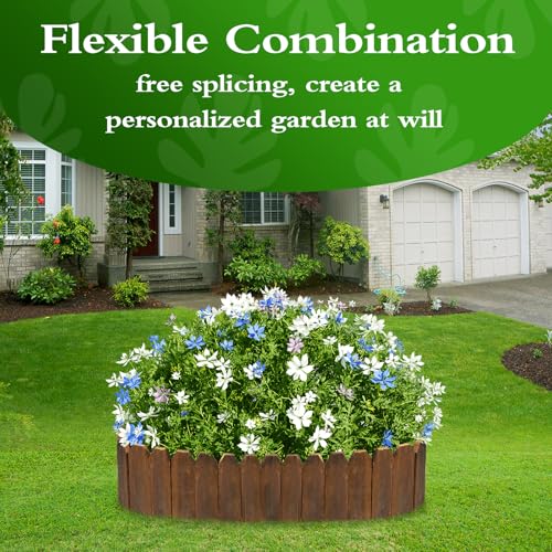 Wood Garden Fence, Wooden Edging Border Decorative Small Picket Panels for Flower Bed Barriers and Landscape Fencing