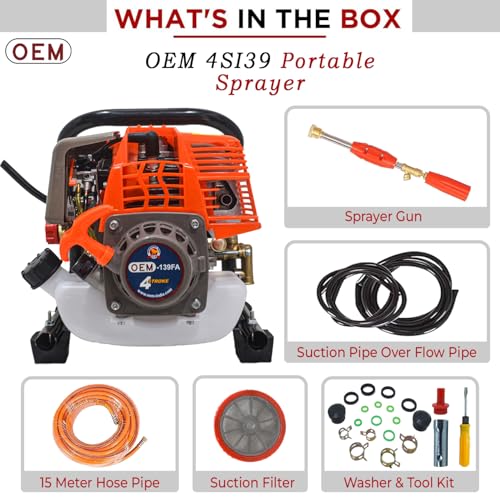 Image of OEM Portable Power Pressure Sprayer Pump with 4 Stroke Advanced Technology Petrol Engine, Spray Gun, 15 Meter Hose Pipe for Pesticides, Agriculture Use, Gardening - 139-F