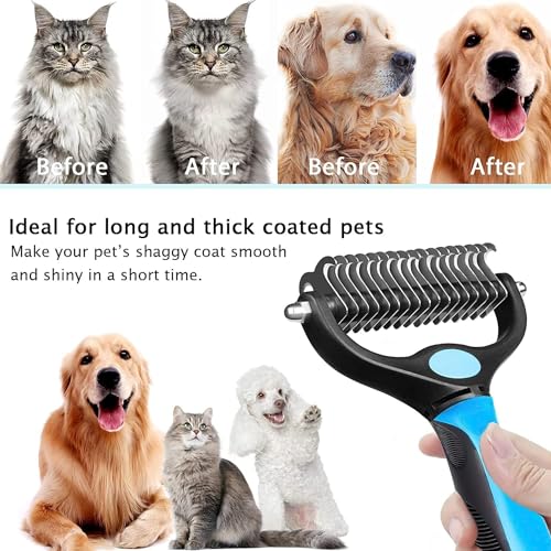 Image of SILENCIO Undercoat Rake for Dogs Double Coat with Pet Comb, Pet Grooming Brush Double-Sided Deshedding Tool Removes Knot & Tangled Hair Dematting Comb for Dogs with Dog Comb for Grooming Furever Brush