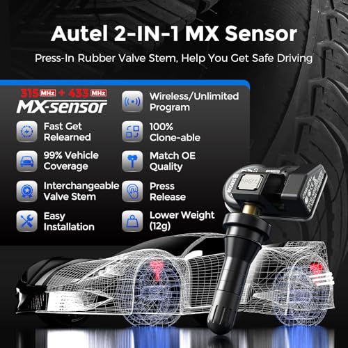 Autel MX-Sensor 2 in 1 (315MHz+433MHz) Press-in OE-Level TPMS Programmable Sensors Tire Pressure Monitoring System 100% Clone-able
