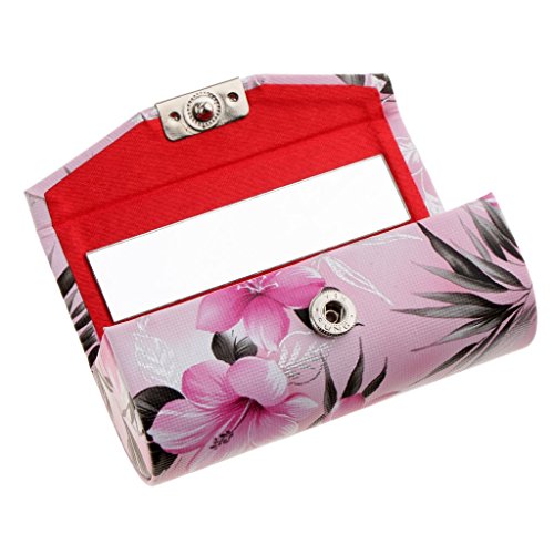 Leather Lipstick Case Holder With Mirror,Chinese Traditional Flower Design Makeup Jewelry Holder Box Lip Balm Carry Case Travel - Light Pink, Durable and Useful - Image 4