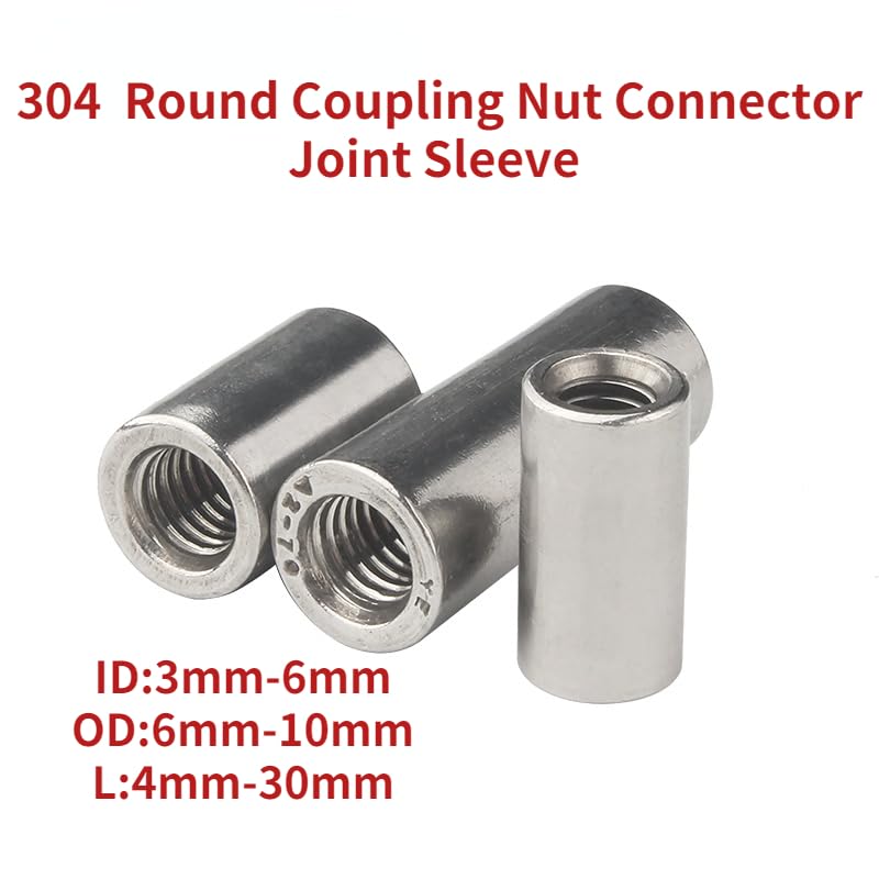Nakrętka łącząca okrągła ze stali nierdzewnej 304, nakrętka tulejowa łącząca - wydłużenie o 3-6 mm, 6-10 mm, dł. 4-30 mm(5pcsx5x8x20mm)