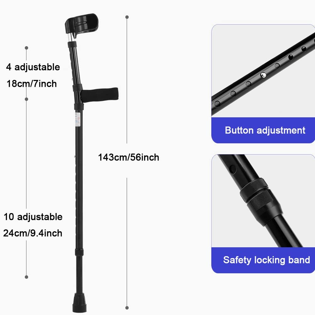 Muletas de Antebrazo para Adultos, Bastón Ajustable en Altura, Apoyo Ergonómico para el Codo, Muletas Ligeras de Aluminio, para Una Altura de 145~185cm (Size : 1 Count)
