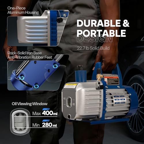 Image of VIVOHOME 3 /4 HP 7.2CFM 2 Stage AC Vacuum Pump and 4 Way Manifold Gauge Set | 110V HVAC Vacuum Pump Kit, Leak Detector, 5ft Hoses, for R134a R410a R12 R22 R502 Air Conditioning Refrigeration Recharging
