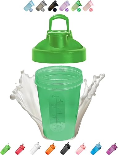 Shaker Bottle Verde bosque (otros estilos de colores disponibles)> Una taza pequeña impresa escala marcas de 12 onzas y 13.5 fl oz, batidor