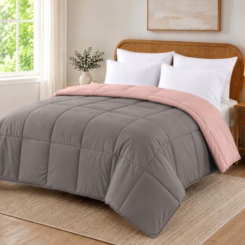 Image of Modern Threads Down Alternative Reversible Comforter Charcoal Gray /Blush King