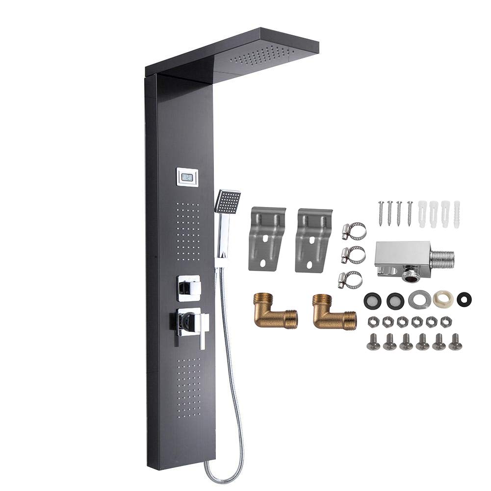 Panel prysznicowy kolumna kolumna ze stali nierdzewnej 304, system prysznicowy z 3 wylotem wody, wyświetlacz LCD, termostatyczny system wodny, nowoczesny design
