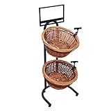 Mobile Merchandisers K1430-2B-MB 2-Tier 2 Round Willow Basket Display with Sign Frame and Sign Clips