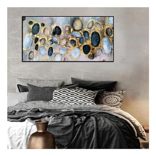 Peinture sur pierre dorée tableau abstrait moderne gris marron salon 55x110 cm