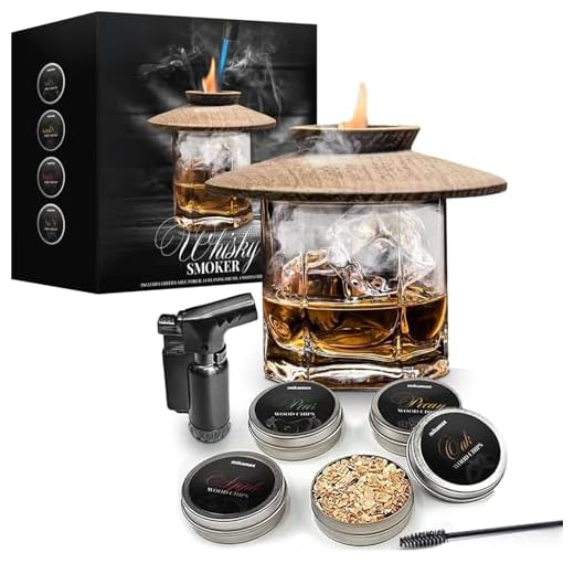 Mikamax Whisky Smoker Set - Fumador de Whisky - Ahumador de Bebidas - Ahumador de Cócteles - Astillas de Madera para Fumar - Infusor de Humo - 4 Aromas - Incluye Encendedor Jet