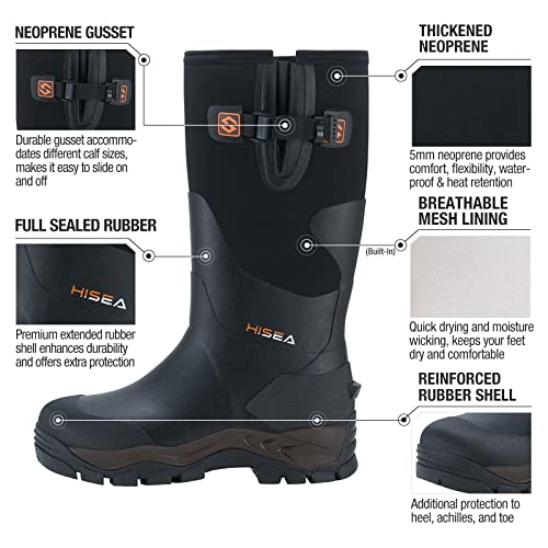 HISEA Rubber Hunting Boots for Men Waterproof Rain Boots for Mud Working Farming Fishing, Adjustable Calf2