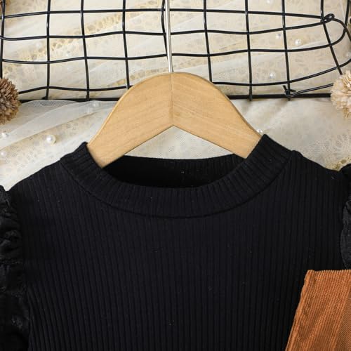 Image of Toddler Girls Christmas Outfits Girls Puff Sleeve Knit Ribbed Tops Button Down Vest Plaid Skirt Set Winter Clothes