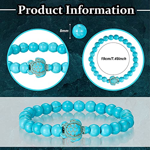 Bonuci Turtle Bracelet 4 Pieces Sea Turtle Beads Ocean Bracelets Natural Stone Turquoise Stretch Bracelet Gifts for Women Men2