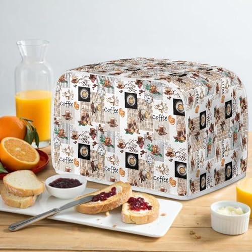 Image of Toaster Cover Kitchen Bakeware Protector Fits for Most Standard 4 Slice Toasters, Keep Toaster Free From Dust Stain Fingerprints Oven Dustproof Cover, Love Coffee Vintage