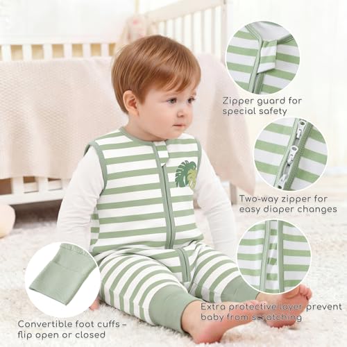 Image of Chilsuessy Toddler Sleep Sack with Feet 3-4 T, 1.0 TOG Cotton Baby Wearable Blanket with Legs, Sleep Bag Walker with 2-Way Zipper, Stripe