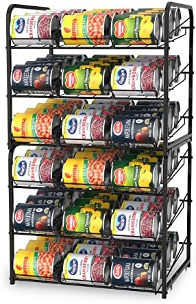 HAITRAL 2 Pack Can Rack Organizer, 3 Tier Stackable Can Storage Dispenser Holder, for Food Storage, Countertops or Kitchen Cabinets, Storage for 36 Cans (Each), Black
