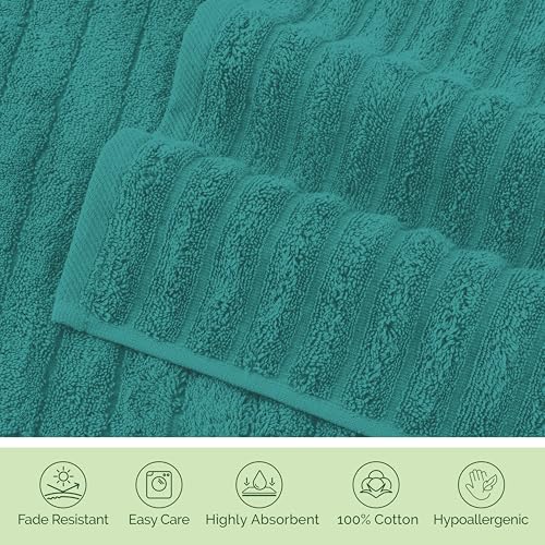 Image of Elegant Comfort 100% Turkish Cotton Corduroy Ribbed Luxury Washcloths 6 Pack Soft 13 x 13 Inch - Higly Absorbent, Durable, Quick Dry, Spa Premium Hotel Quality for Bathroom or Travel, Turquoise
