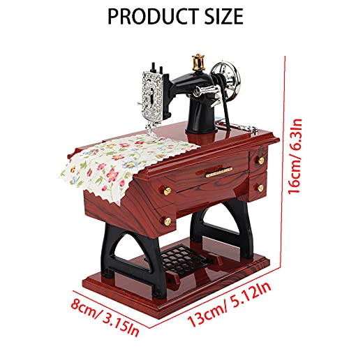 Sbolang Electric Sewing Machine Mini Music Box, European Crafts Retro Sewing Clockwork Home Crafts Table Decoration Birthday Gift, Brown
