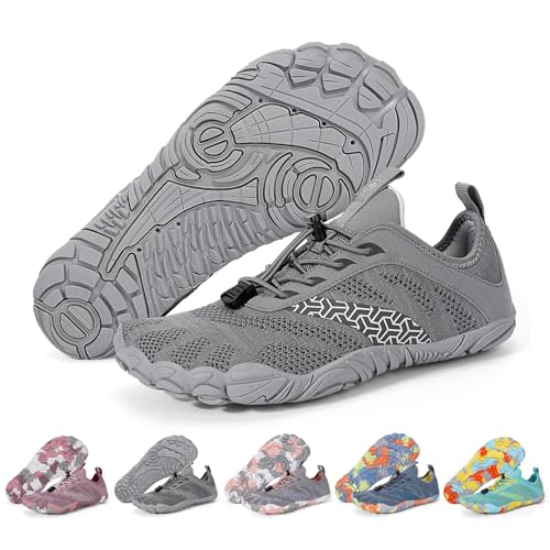 ifowbvy Hike Barefoot Shoes Women Men Wide Toe Box Zero Drop Footwear Lightweight Hike Shoe Non-Slip Grounded Shoes Women for Outdoor Trail Running Walking Weightlifting Grey