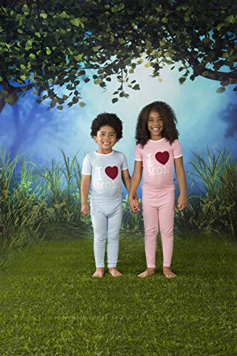 KicKee Two-Piece Applique Pajama Set with Short Sleeves, I Love Mom Kids Pajamas (Pond I Love Mom - 5 Years)