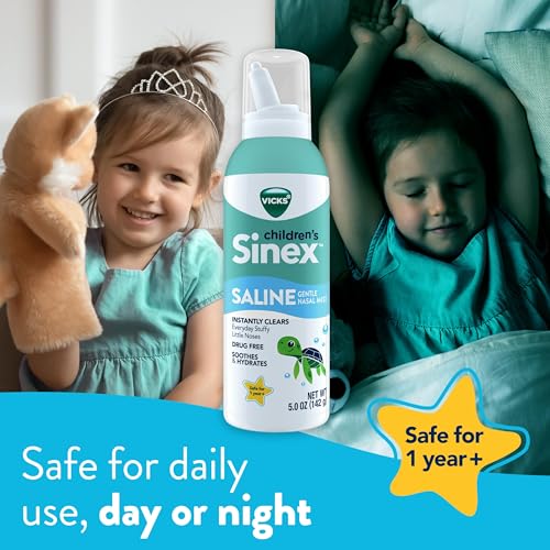 Vicks Sinex, Children's Saline Nasal Spray, Drug Free Ultra Fine Mist with Hint of Aloe, Ages 1+, Fast Everyday Stuffy Nose Relief for Kids, Clear Mucus from a Cold or Allergy, 5 OZ x 2 - image 6