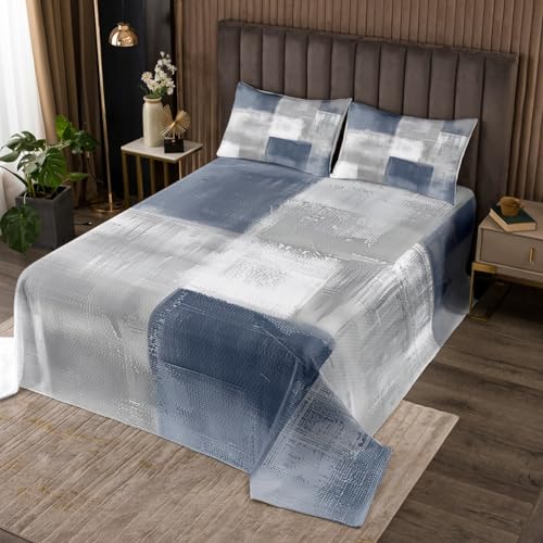 Homewish Couvre-Lit 260x240 Bleu Pastel Retro Grunge, Dessus de Lit Gris Vintage, Couverture de Lit Contemporaine Aquarelle, Jetés de Lit Gris Blanc Dégradé...