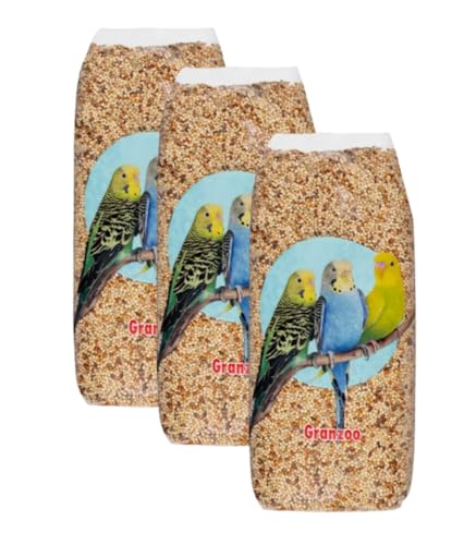 Granzoo Alimento Premium para Periquitos y Agapornis, Mezcla de Semillas, 3 Bolsas x 1 kg, Total 3 kg