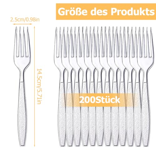 Plastikbesteck, 200 Stück Plastikgabeln, Party Besteck Plastik, Party Besteck Wiederverwendbar für Familie Partys Geburtstagsfeiern Hochzeiten