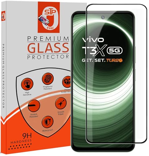 Image of STP FEEL Premium HD+ Tempered Glass Screen Protector Guard Compatible For Vivo T3X 5G (6.72 Inch, Pack of 1) | Edge to Edge Coverage With Easy to installation kit for Smartphone