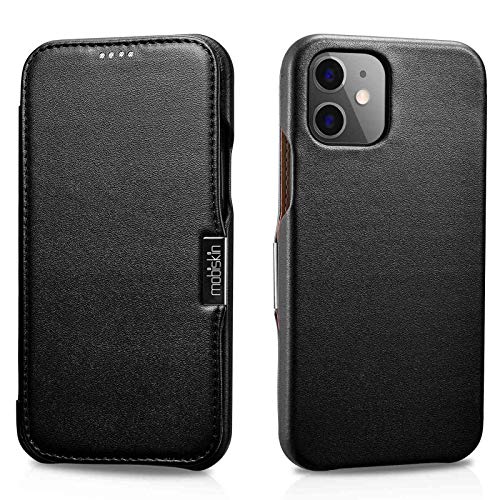 Étui en cuir véritable iPhone 12 Mini évitant les rayures d'écran grâce au style livre noir