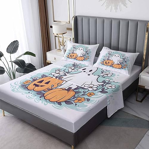 Mejores precios y opiniones de Sabanas fantasma los más recomendados. 25 Juego de sábanas de Halloween tamaño Queen, sábanas de cama con flores de calabaza fantasma, sábanas y fundas de almohada estampadas de 4 piezas, sábana bajera ajustable de...