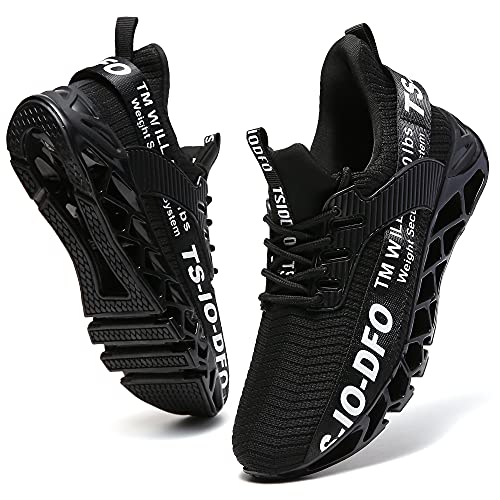 Women Sneakers for Slip on Sport Running Shoes Blade Athletic Tennis Walking Shoes Breathable Fashion Sneaker Gym Runner Trail Workout Jogging Shoes Black White Size 9