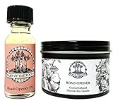 Road Opener Mini Spell Set | 4 oz Soy Candle with a Black Obsidian Crystal & a 1/2 oz Oil | New Beginnings, Success & Clearing Obstacles Rituals | Wiccan, Pagan, Hoodoo, Conjure, Magick