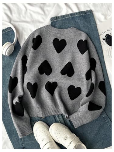 Image of BEAUDRM Girl's Cute Bow Sweater Crew Neck Long Sleeve Drop Shoulder Loose Pullover Tops