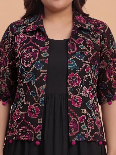 Image of Azira Women Rayon Solid Fit & Flared Dress with Printed Jacket | Perfect for Casual outings, Parties Rayon Fabric|