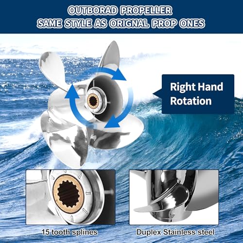 Image of Stainless Steel Boat Propeller 4 Blades Compatible with Yamaha Engines 60HP 70HP 75HP 80HP 85HP 90HP 115HP 130HP Right Hand Rotation 15 Spline Tooth