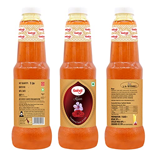Image of Shree Guruji Kesar Sharbat & Khus Sharbat Combo Pack Beverage Instant Refreshing Syrup Mineral Rich Drink for Summer(1 Litre)