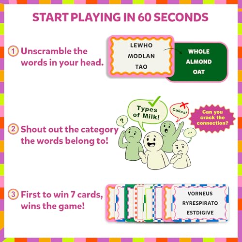 Image of Gouda Games Cryptic Categories - Quick-Thinking Brain Game, Fast-Paced Word Unscramble Card Game for Kids, Teens & Adults, Perfect for Game Nights, Gift for Ages 10, 11, 12 and Up, 3-8 Players
