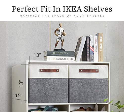 Image of DECOMOMO Cubby Storage Bins | 13x15x13inch Fabric Storage Cubes for Kallax Shelves Cloth Nursery Decorative with Handles (Grey and White, 13x15x13-3P)