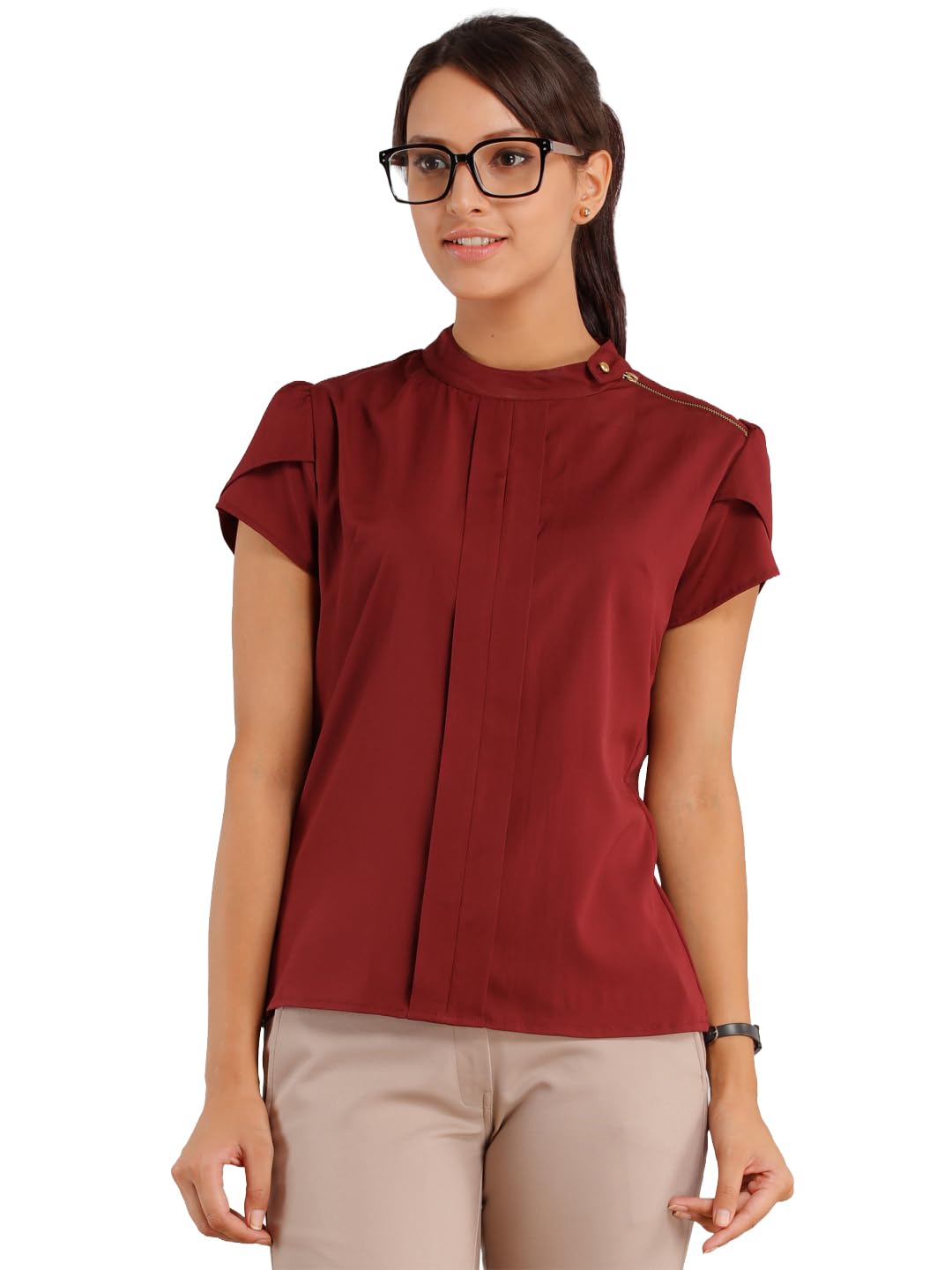 women maroon solid top