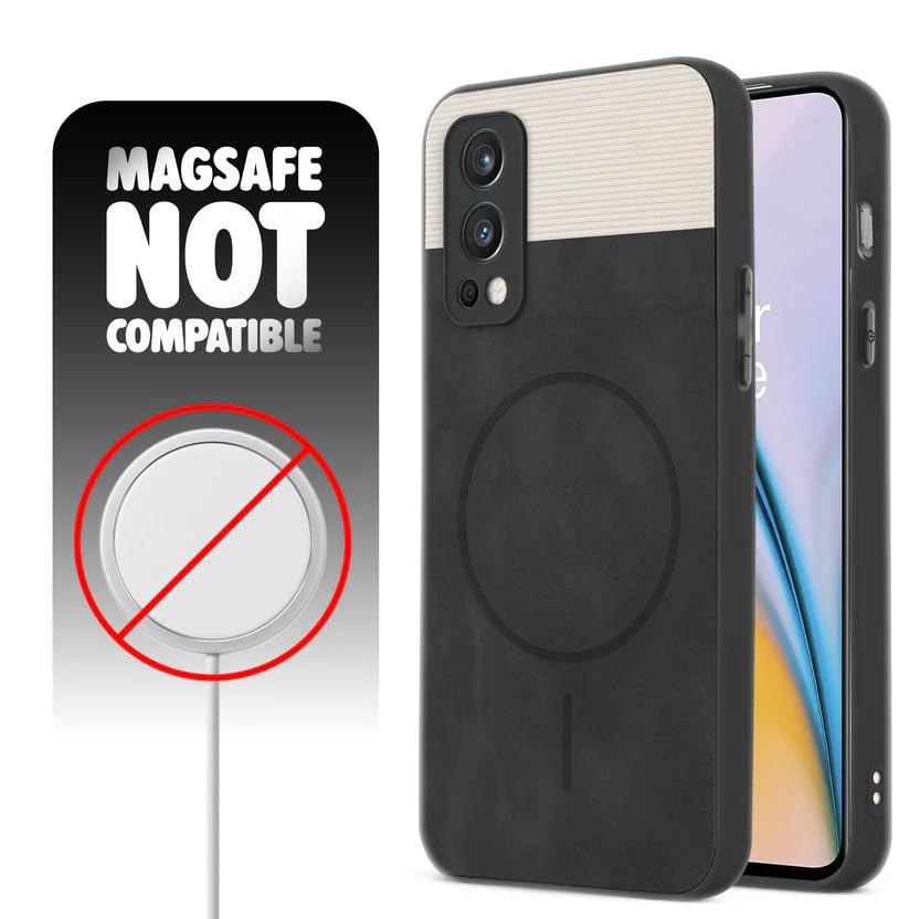 Image of Bintage CASE Mac Safe Design Hard Light Weight Back Case | Soft Border Camera Protect | Dual PU Leather Finish Back Cover Compatible for OnePlus Nord 2 5G - White & Black