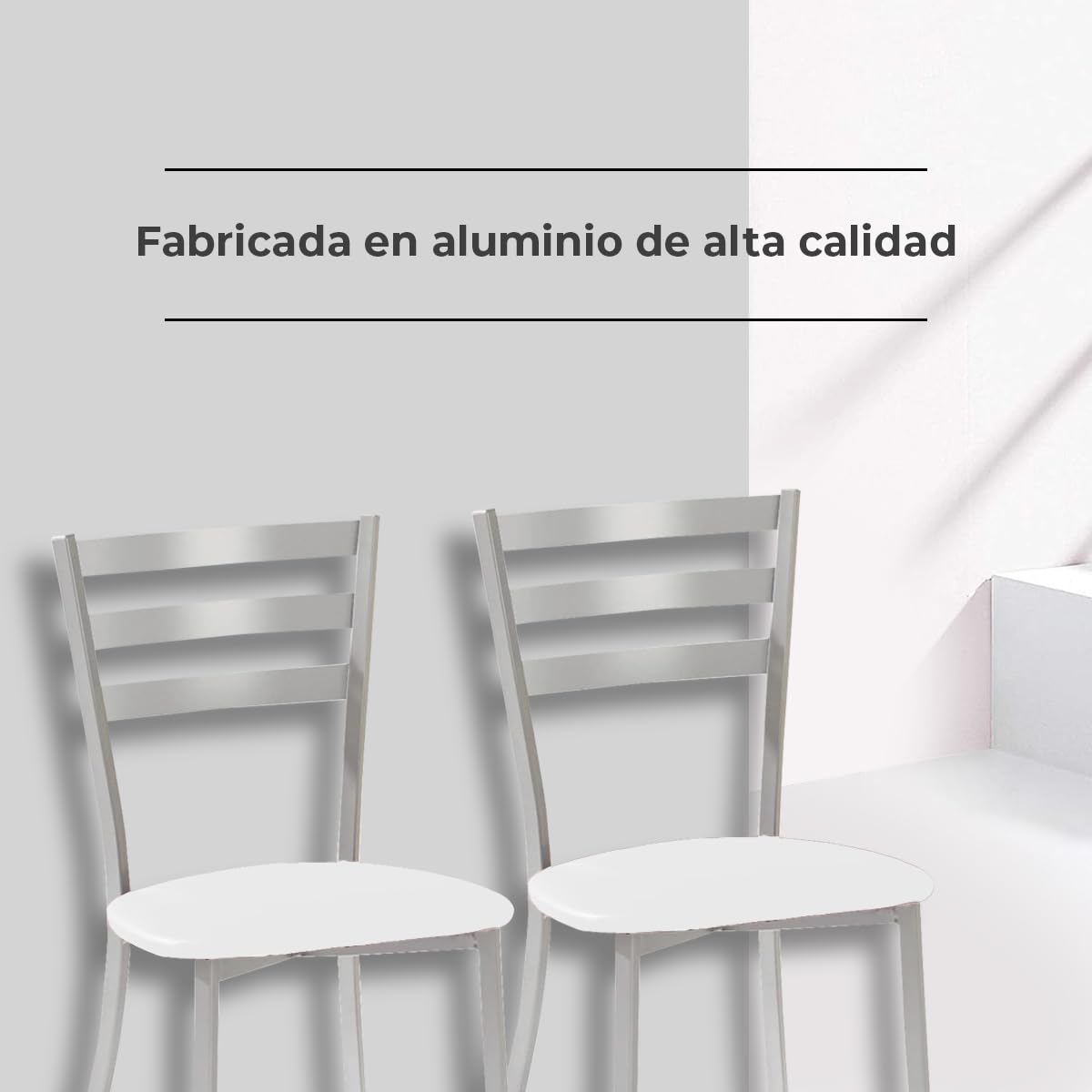 ASTIMESA SCALMBL Due sedie da Cucina, Metallo Pelle Sintetica Alluminio, Bianco, Altura de asiento 45 CMS