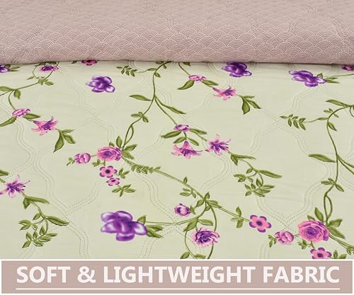 Image of IVAZA Luxury Ultrasonic Punch AC Comforter Blanket - Quilted Microfiber Floral Pattern, Lightweight Breathable All‑Season Blanket for Bedroom, Travel (Singled Bed,228x152 CM) (Soft Ivory)