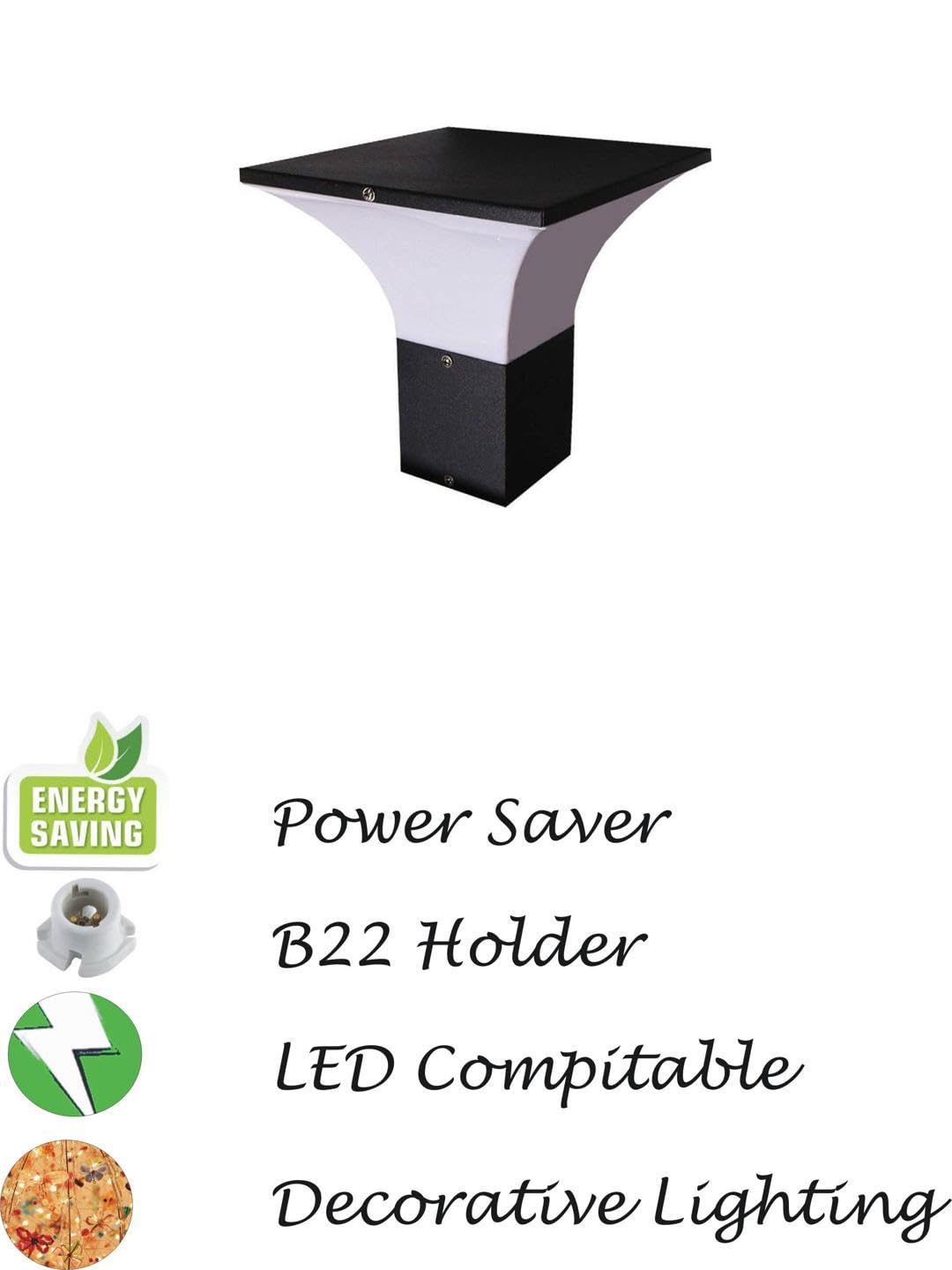 1st Time Attractive & Stylish Waterproof Outdoor Gate Lamp - Black & White, 22 x 22 x 25 CM, Perfect for Garden, Lawn, and Outdoor Lighting 2